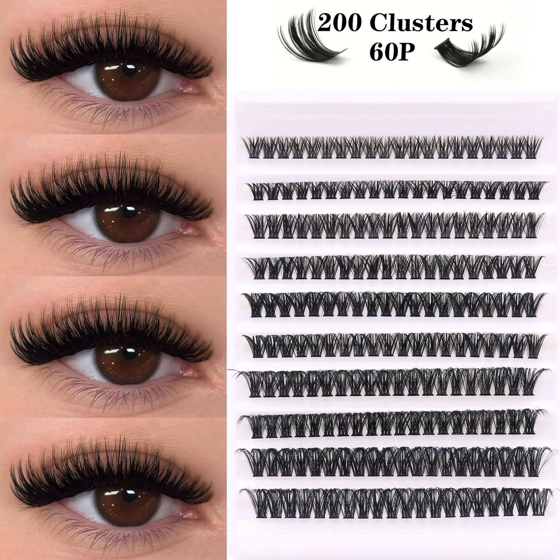 200PCS 60P Individual Cluster Eyelashes DIY Eyelashes Eyelashes Natural Thin Makeup False Eyelashes Eyelash Extensions Soft, Gentle And Skin-Friendly Ideal For Daily Use And Special Events, Non-Irritating, Reusable, Suitable For All Eye Shapes