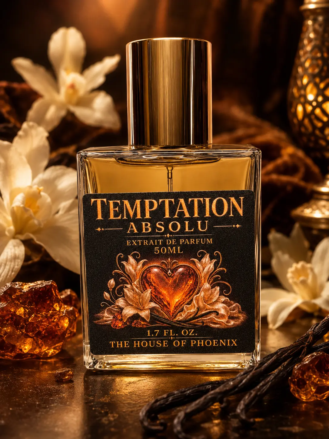 Temptation Absolu Extrait De Parfum Unisex 50ml Liquid Spray by The House of Phoenix, Floral Perfumes with Dark Floral Amber-Vanilla-Musk Blend, Delightful Fragrance for Adults Evening Wear