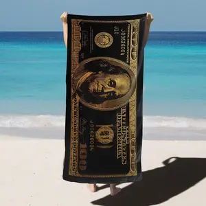 Black and Gold 100 Dollar Bill Beach Towels for Adults Funny Money Beach Towel for Mens Quick Dry Towel Oversize Soft Bath Towel for Pool,Swimming,Travel,Beach Chair