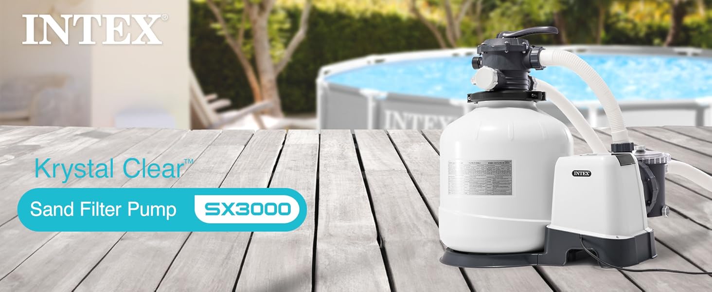 INTEX 3,000 GPH Krystal Clear Sand Filter Pump for Above Ground Pools, Swimming Pool Pump with Automatic Timer - Improved Circulation, Filtration, & Clarity