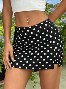 1 Piece Women's High Waist Polka Dot Bodycon Mini Skirt Side Split Stretchy Casual Skirt for Daily Wear Summer Vacation