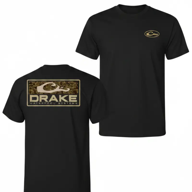 Drake Waterfowl Graphic T-Shirt |   Camo Duck Head Logo Front & Back Print Hunting Tee |   Vintage Southern Outdoor Oversized Unisex Top