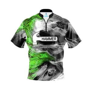 Hammer Green Lava Quick Ship CoolWick Sash Zip Bowling Jersey