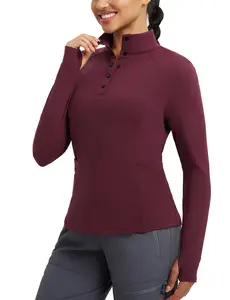 baleaf Women's Quarter Button Thermal Shirts Basic Tee Pullovers ThumbHoles Pockets Yoga Travel Tops Lounge Underwear