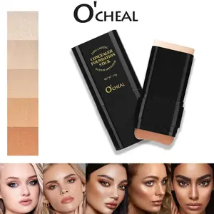 5-color Dual -Ended Concealer Foundation Stick, 2-in-1 Long-Lasting Foundation and Concealer with Brush, Creamy Full Coverage for Dark Circles & Blemishes, Hydrating Olive & Camellia