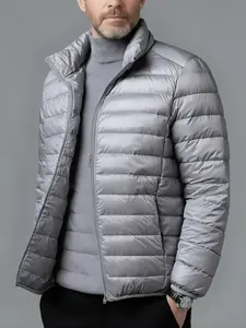 Men's casual, Plain, simple stand-up collar (rib pattern) outdoor jackets and coats, slim fit, light and windproof, suitable for daily casual outdoor outings in autumn and winter