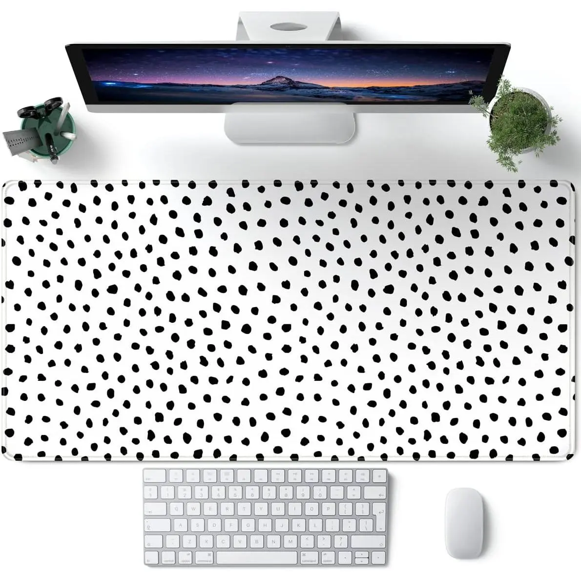 Boho Desk Mat, Polka Dot Large Mouse Pad Desk Pad Boho Desk Accessories for Women Office Decor, XXL Mousepad Long Laptop Keyboard Mouse Mat 31.5''X15.7'' Non-Slip Rubber Base with Stitched Edges