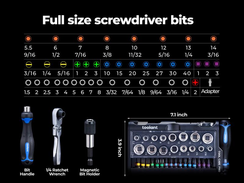 toolant Mini Ratchet Wrench Set - 52pcs with Sockets and Screwdriver Bits mini wrench for Home Improvement, Mechanic, and Automobile Repair