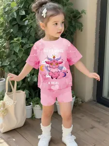 Sweet Fun Little Star Cute Baby Girl Set with Digital Printing, 100% Polyester Baby Girl Short Sleeve Set, Adorable Casual Outfits for Baby Girls, T-shirts Suitable for Daily and Outdoor Activities, Perfect Gift for Infants and Toddlers