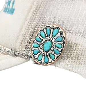 Turquoise Concho Pin Faux Leather with Decorative Design. Hat NOT Included.