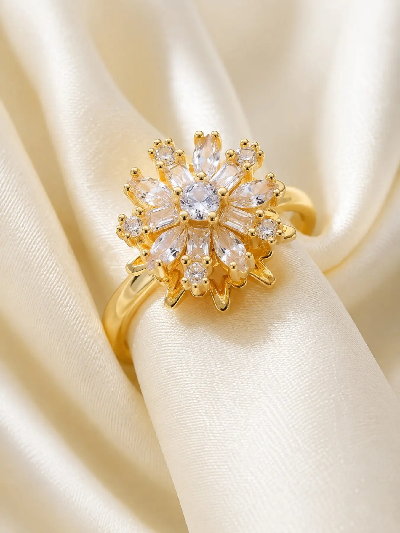 Midnight Bloom · Statement Pave Dahlia Spinning Cocktail Ring