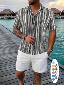LIFE KEEPS MOVING Men’s Knit Set: short-sleeve top and shorts, a stylish summer two-piece suitable for men to wear in spring and summer. Soft textured knit loose T-shirt and relaxed fit athletic shorts—casual summer styling, breathable and comfortable.