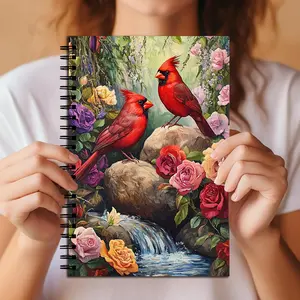 Cardinal Birds & Roses Spiral Notebook, Vintage Floral Art Journal, Hardcover with Lined Pages, for Writing, Notes, and Journaling
