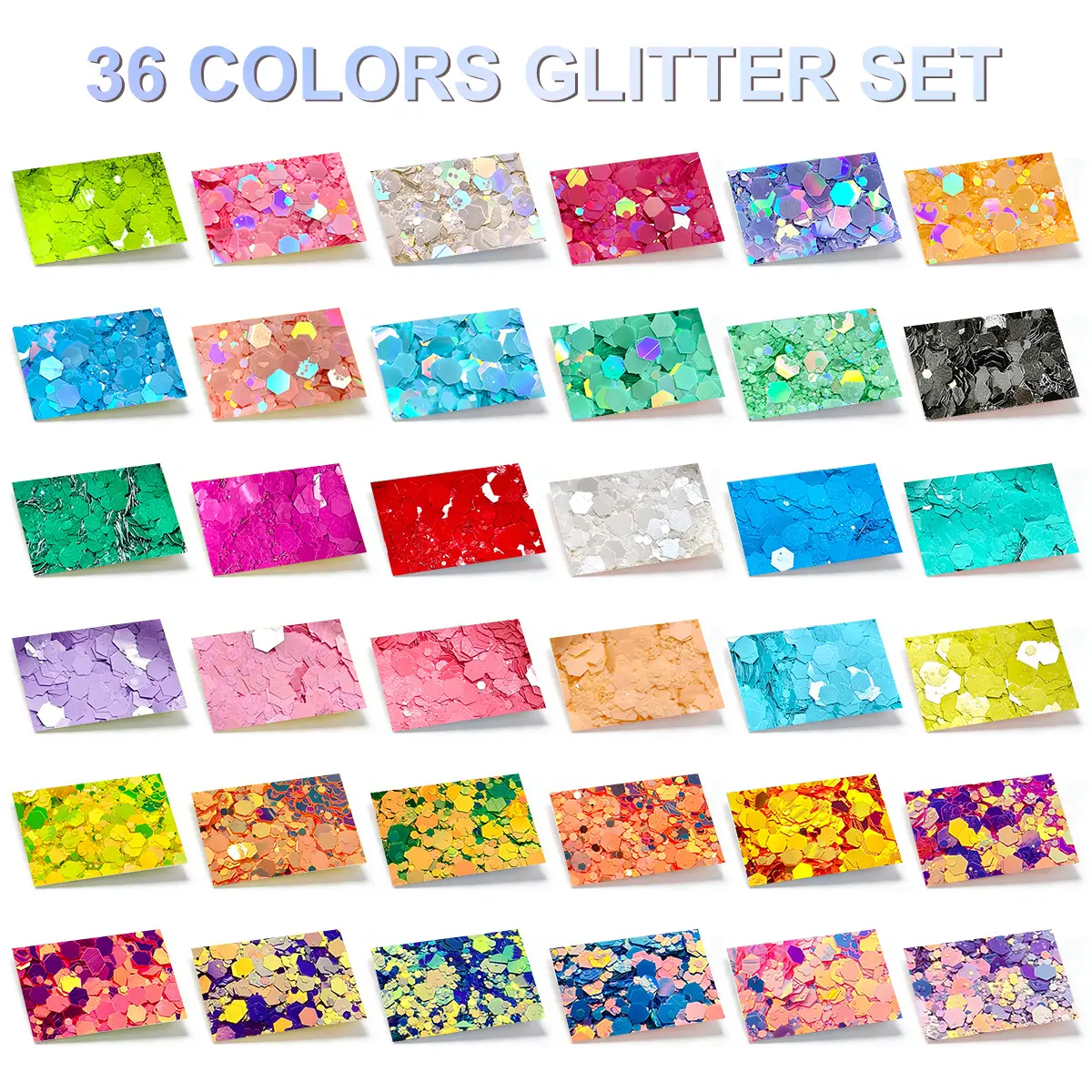 Holographic block shaped flash 36 color multi-faceted beauty flash, suitable for nail, face, body, hair, lip makeup, bulk resin, painting, roller, epoxy resin, art, 2 ounces per ounce, DIY party decoration, handicrafts