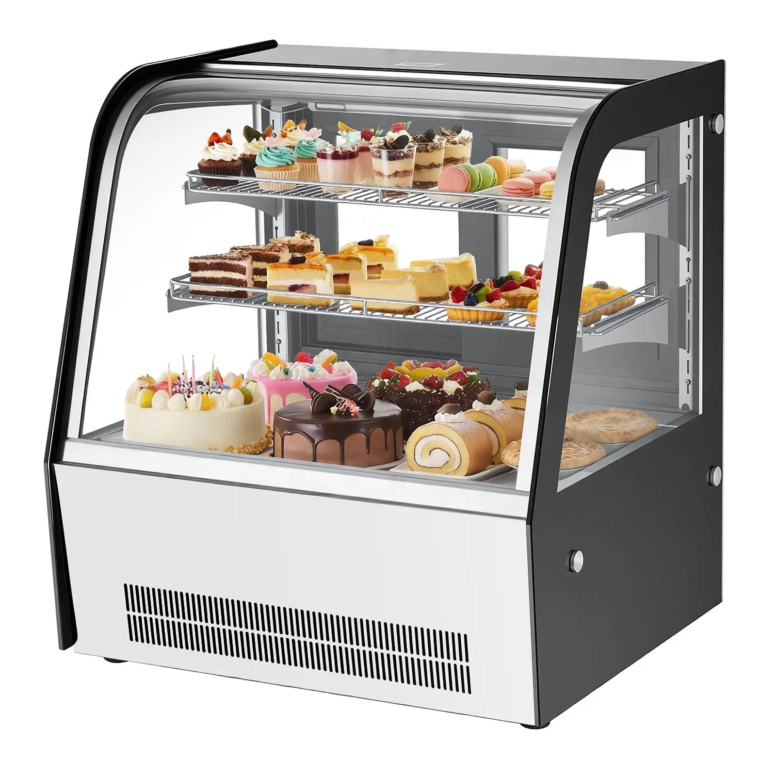 VEVOR Countertop Refrigerated Display Case, 4.2 Cu.Ft/105L 2-Tier Commercial Unit with LED Lighting, Tempered Glass, Turbo Cooling, Frost-Free Air-Cooling, Automatic Defogging, 36-46°F/2-8°C, 25.98x22.44x28.74in, for Bakery, Advanced Insulation