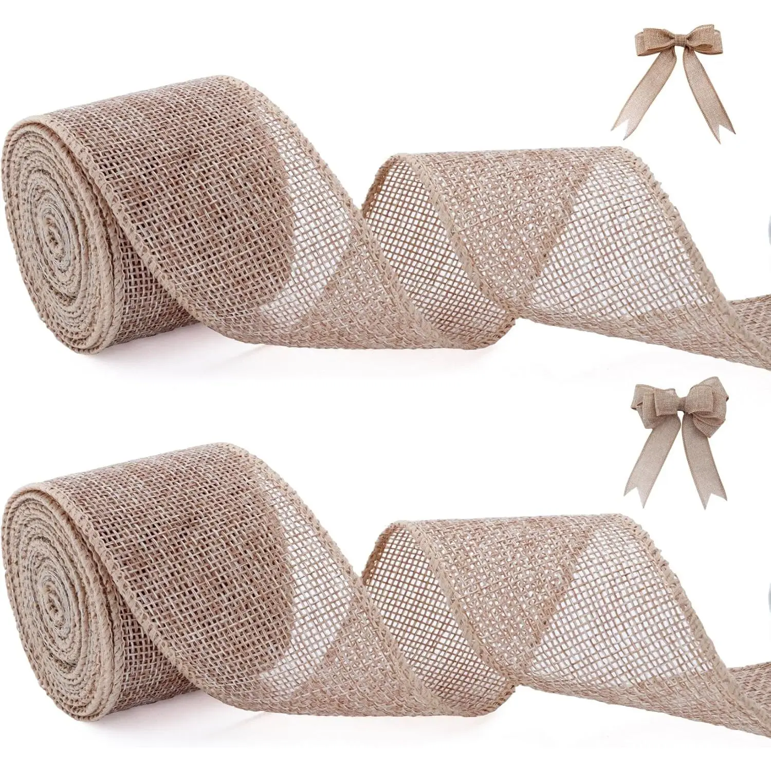 Burlap Wired Ribbon 1.5 inch wide 10 Yards Solid Rustic Jute Ribbons for Crafts, Burlap Ribbon for Wreath,weeding, Christmas Halloween Decoration Wired Ribbon for  Wrapping (2 Rolls)