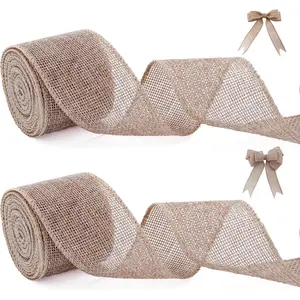 Burlap Wired Ribbon 1.5 inch wide 10 Yards Solid Rustic Jute Ribbons for Crafts, Burlap Ribbon for Wreath,weeding, Christmas Halloween Decoration Wired Ribbon for  Wrapping (2 Rolls)