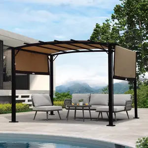 12 x 9 Ft Outdoor Pergola Patio Gazebo, Retractable Shade Canopy,Steel  Frame Grape Gazebo,Sunshelter Pergola for Gardens,Terraces,Backyard-Beige Same as W419S00017