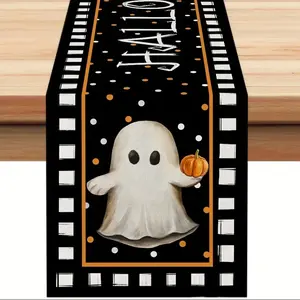 Halloween Table Runner, Dustproof & Wipe Clean, Ghost Print Design, Perfect for Home Party Decor, Dining Table Decoration, Fall Seasonal Decor
