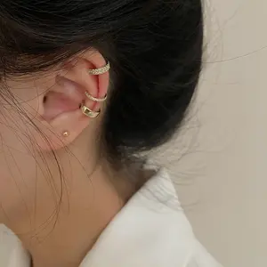 Niche Geometric Women's Zircon-Embellished Ear Clips (No Piercing Required) — Minimalist, Premium-Look Double-Layer Ear Cuffs