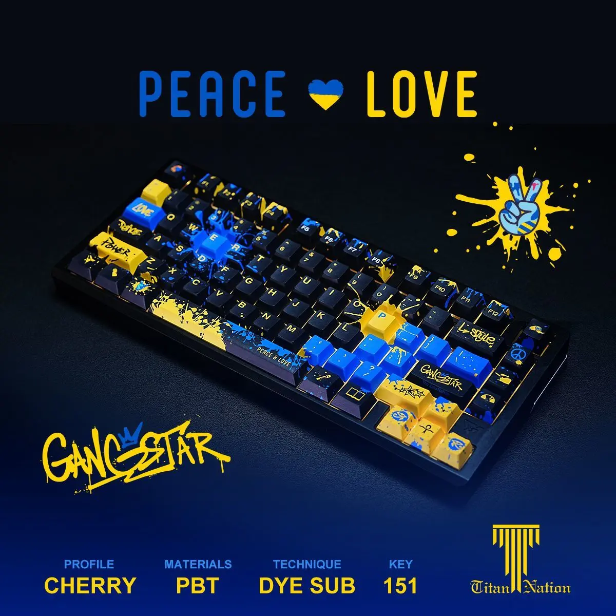 Titan Country PEACE&LOVE Theme Keycaps 151 Keys PBT OEM Profile Street Graffiti Style Keyboard Keycaps