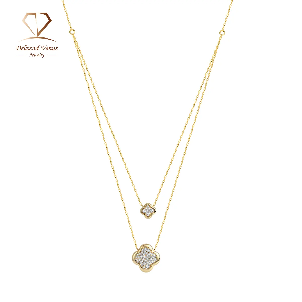 DELZZAD Layered Clover Shape Necklace in Copper, D Color VVS Moissanite Jewelry with Cascade Effect, Anniversary Gift with Included Cert., Synthetic Moissanite, Gemstone Stones, Vvs Quality