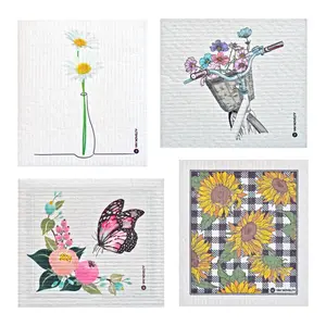 YAY NOVELTY 12-Pack Eco-Friendly Swedish Dishcloth, Ultra-Absorbent Reusable Cleaning Wipes, Hygienic and Biodegradable Sponge Cloth - Floral