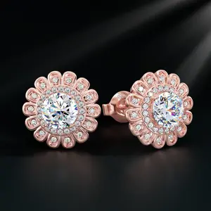 HELLOICE Moissanite Daisy Stud Earrings VVS D Color Full Synthetic Flower Moissanite Earrings Jewerly Gift