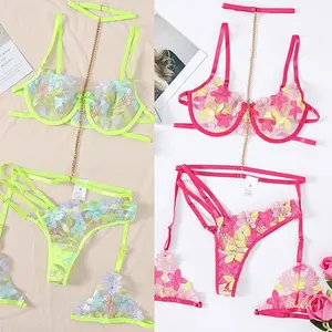 Women's Sexy Lingerie Lace Babydoll Embroidery Bra and Thong Set Sleepwear Underwear Nightwear