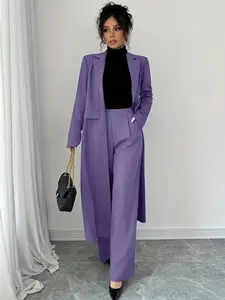 Two piece women's casual trendy blazer long suit jacket and pants set, suitable for autumn and winter, suitable for home, indoor, and outdoor wear