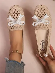 Ladies Bow Woven Clogs Flat Platform Maternity Shoes Non Slip Nurse Footwear for Long Standing