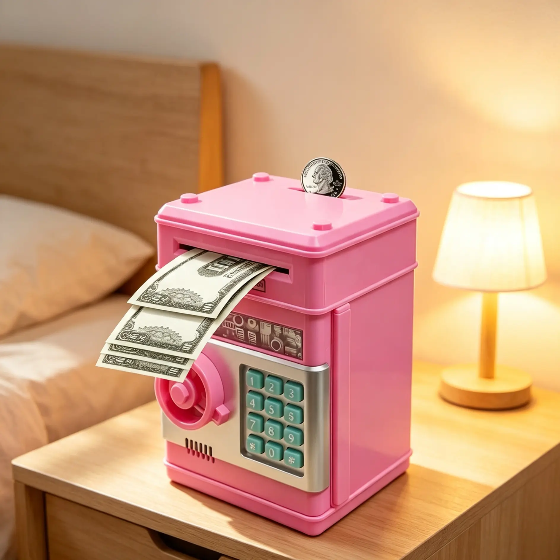 Kids Electronic High-Capacity Mini Digital Piggy Bank with Password Lock - ABS Savings Box, Automatic Bill Roller, Coin Storage, Dual-Use Cash Holder, Indoor Use Money Saver, Educational Home Decor Gift for 3-13 Year Olds (Birthday/Christmas Presents)