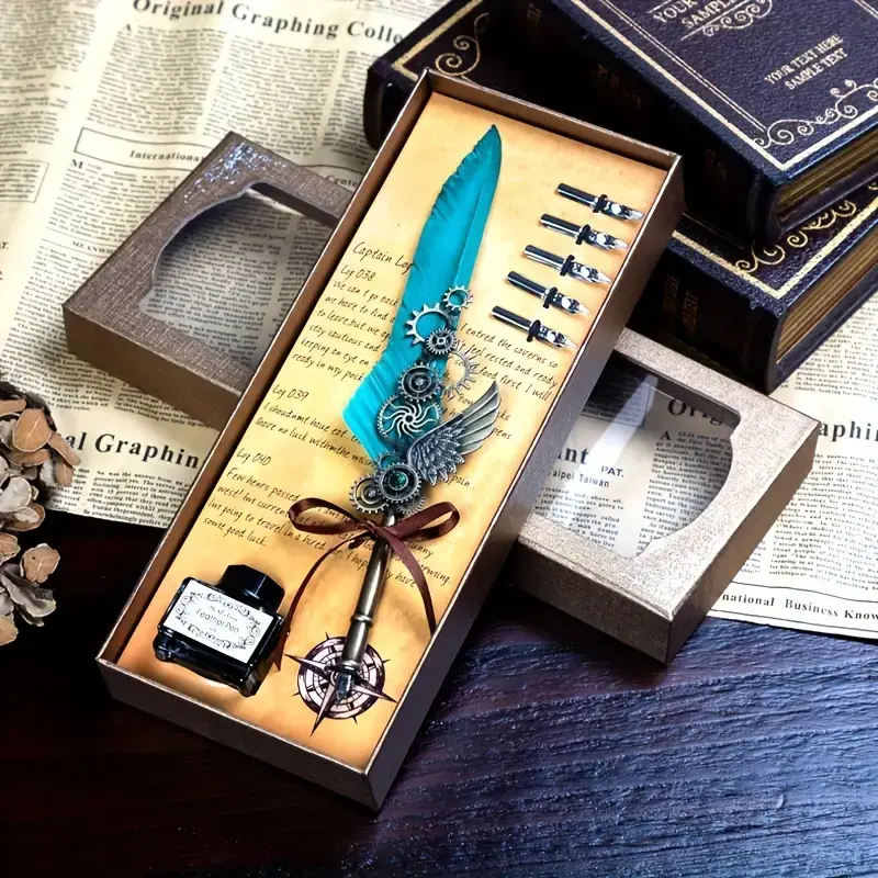 Vintage Feather Decor Dip Pen set – Magical Writing Experience with Gift Box,feather pen,Writing Tool for teachers,Birthday gift,school Supplies