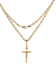 NEW Gold-Plated Cross Pendant with 18 or 24-Inch Gold-Plated Chain Elegant Religious Jewelry