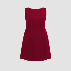 Cider [4 colors, size 0-26] Boat Neck Solid Mini Dress Curve & Plus