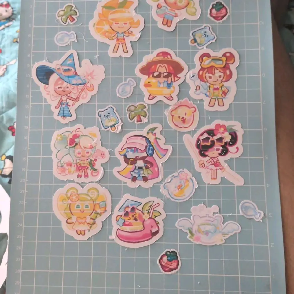 Cookierun 22 pc glossy waterproof die cut SUMMER sticker pack - 9 cookies, 13 jellies