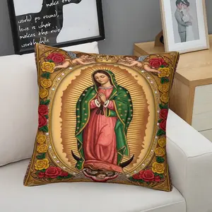 Our Lady of Guadalupe Throw Pillow,Religious Catholic Accent Cushion,Virgin Mary Pillow Covers with Angels & Red/Yellow Roses,Soft Decorative Pillow for Sofa,Living Room & Bedroom,Perfect Faith-Inspired Gift for Latinx & Catholic Families