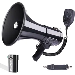 50 Watt Professional Bluetooth Megaphone Bullhorn Speaker with Rechargeable Battery & Portable Strap - Siren and Recording - USB/SD/AUX Input - for Police, Cheerleading, Outdoor