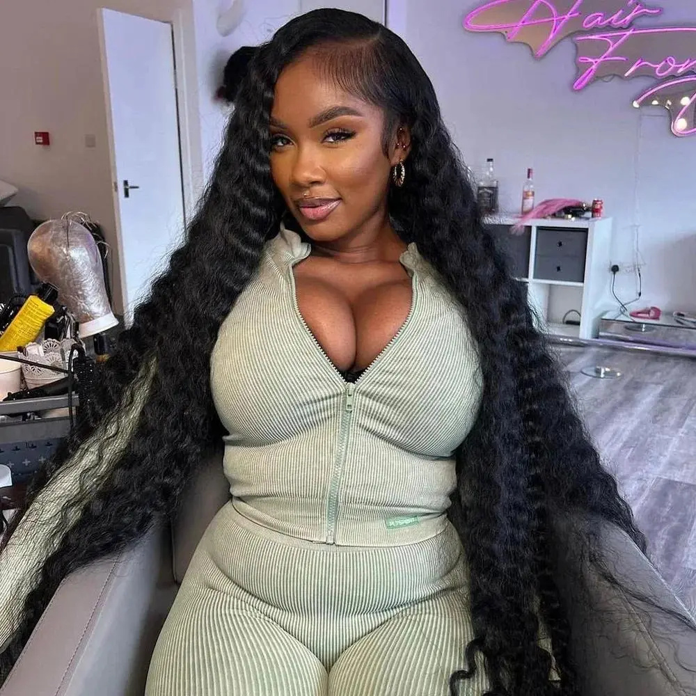 Bling Hair 13x6 HD Transparent Deep Wave Frontal Wig 180 Density 13x4 Lace Front Human Hair Wig Brazilian 30 32 Inch Curly Wigs For Women