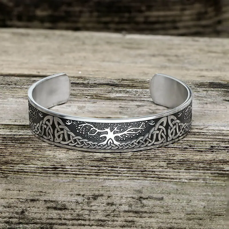 GTHIC Celtic Knot Yggdrasil Viking Cuff Bracelet Stainless Steel for Men Fashion Accessories Daily Wear
