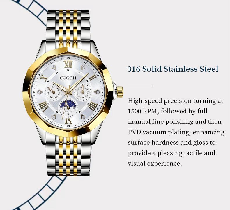 【Valentine’s Gift for Husband】new multifunctional luxury Moon Phase Master Men's Watch, equipped with original Swiss movement,  mechanical style, sapphire crystal, stainless steel strap, and luminous waterproof design.