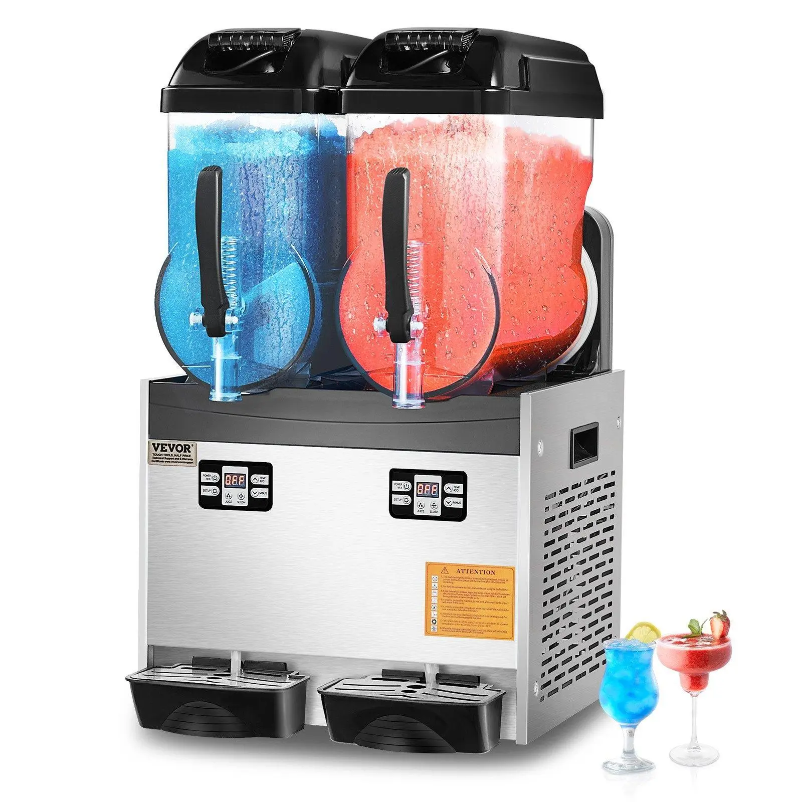 【Backtoschool】VEVOR Commercial Slushy Machine,  12Lx2 Double Tank Frozen Drink Machine, 96 Cups Stainless Steel Margarita Smoothie Frozen Drink Maker, Slushie Maker for Home Party Restaurants Cafe Bars