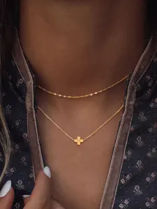 Women's Stainless Steel Material Layered Necklace Set, Cross Letter Pendant Design, Casual Style Jewelry for All Seasons Wear