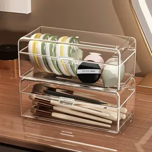 Transparent Multilayer Cosmetic Storage Box, Plastic Makeup Brush Holder, Dustproof Tabletop, Multifunctional Storage Bin, Suitable for Lipstick, Eyeshadow, Brushes, Powder Puffs, Cosmetics Organizer Storage