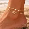 KissYan Anklet for Women Gold Layered Anklet Initial Heart A-Z Letter Charm Anklet Adjustable Double Chain Anklet Personalized Jewelry Gift for Women Beach Summer Vacation Foot Jewelry Mothers Day Gift Ideas,summerwins ,summeroutfits,vacati TikTokShopBack