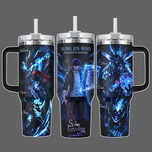Solo Leveling Sung Jin-Woo Shadow Monarch Anime Tumbler Cup, Full Wrap Shadow Army Design with Igris Beru Tusk Tank Kaisel, Stainless Steel Insulated Tumbler 20oz/40oz with Straw Lid