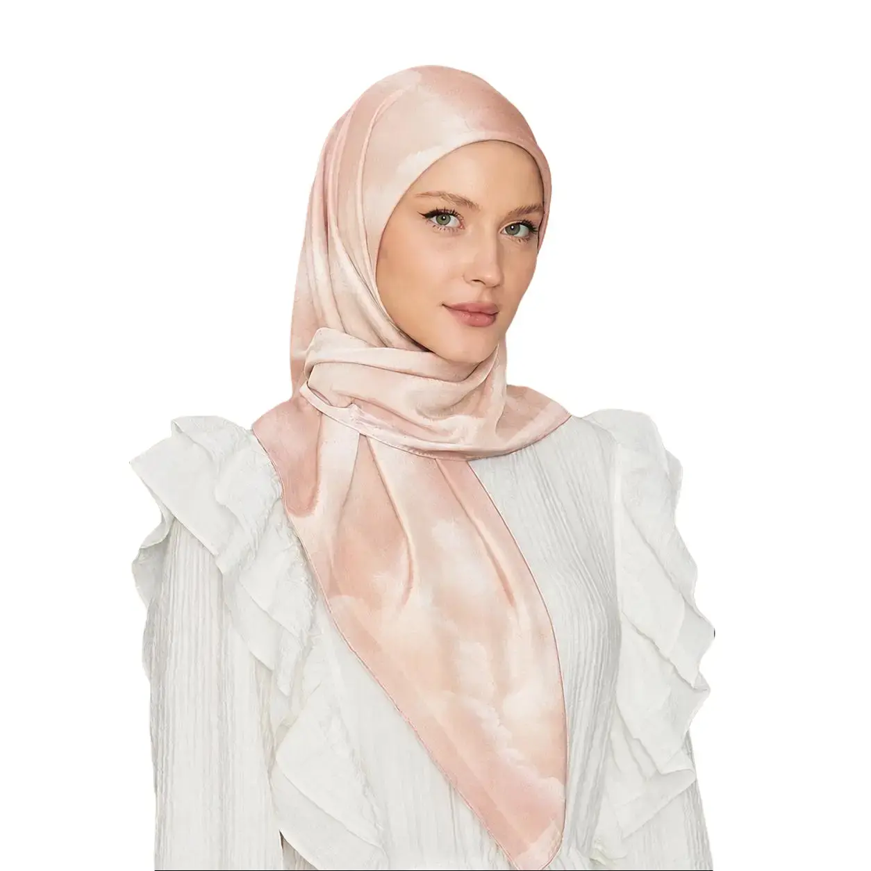 Turkish Chiffon Square Hijab Scarf, Cloud Pattern, Lightweight, Casual Modest Head Wrap, 1 Size, 185 X 75 cm
