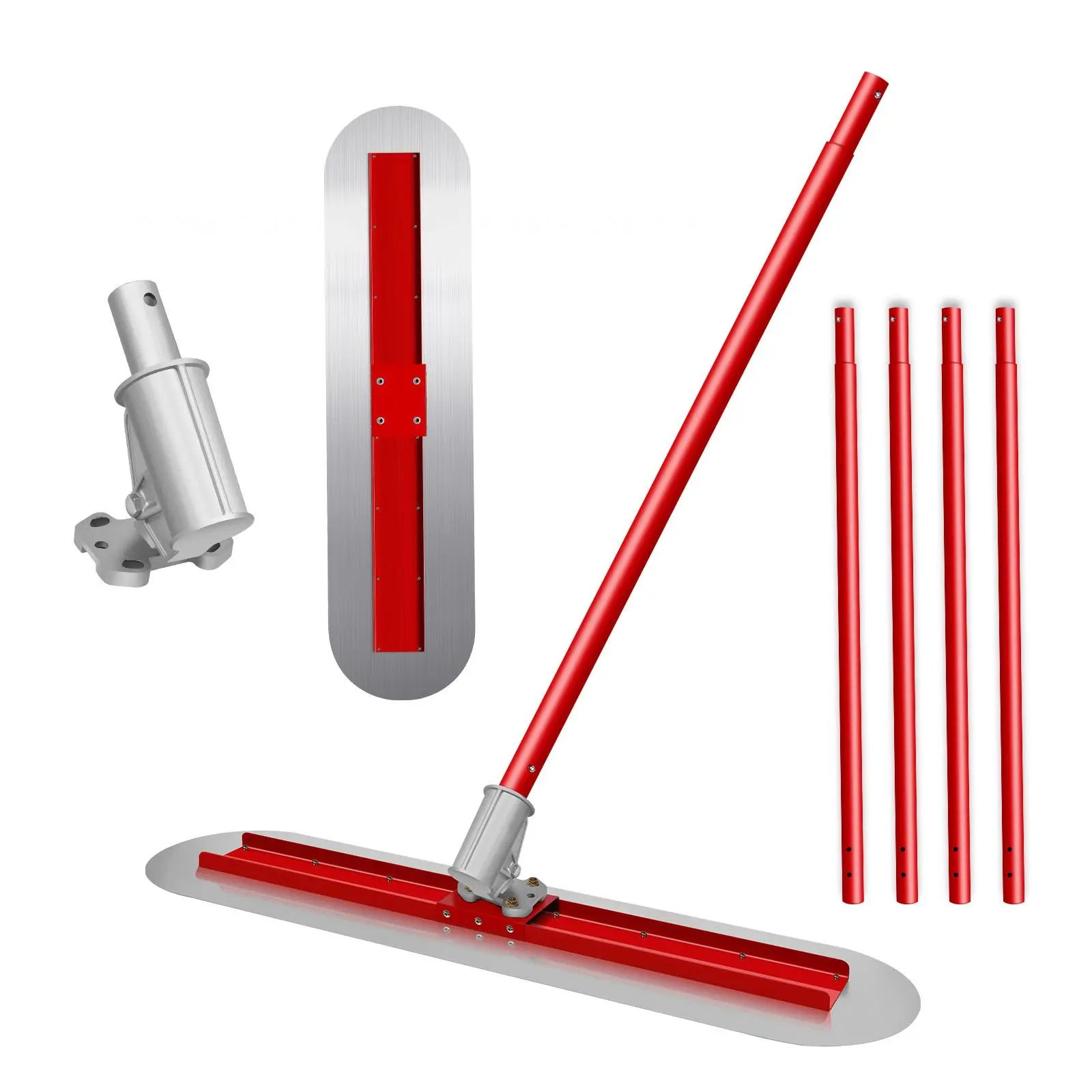 48x12 in Efficient & Fast Concrete Bull Float Masonry Tools Kit - Thickened Round End Fresno Trowel, Aluminum-Magnesium Alloy, Stainless Steel Float Board, 4 Combinable Handles, Adjustable Tilt Bracket, New Silver Adapter, Smooth Edges, Unique Design, Con