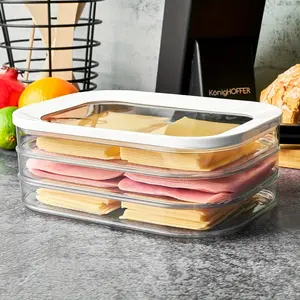 Stackable refrigerated meat storage container set with lids, suitable for vegetables, fruits, food-safe refrigerator organizers, applicable to cooked meats, turkeys and slices, Produce Storage Containers