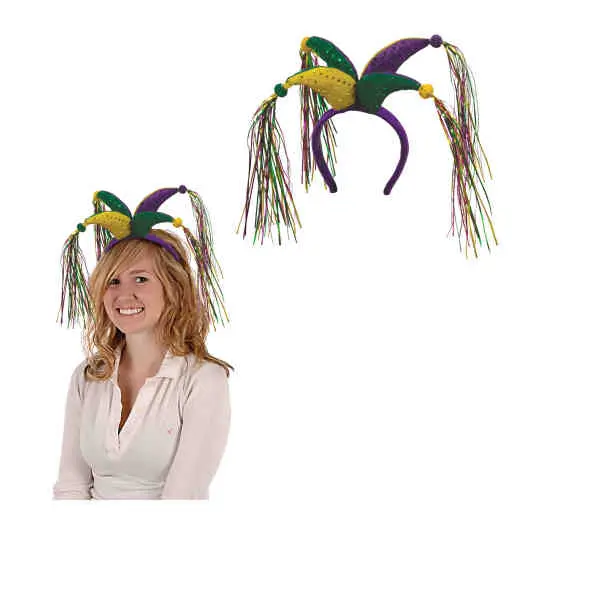 Beistle Men's Mardi Gras Jester Headband - Holiday Playful Cosplay Costume Accessory, 4 Points with Tassels, 1 Size, Full Head Fit, Pack of 12, One Size, Four Points